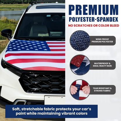 American Flag Car Hood Cover  Fits Trucks SUVs Sedans Jeep Commemorative Edition for Memorial Day Independence Day Celebrating 4th of July