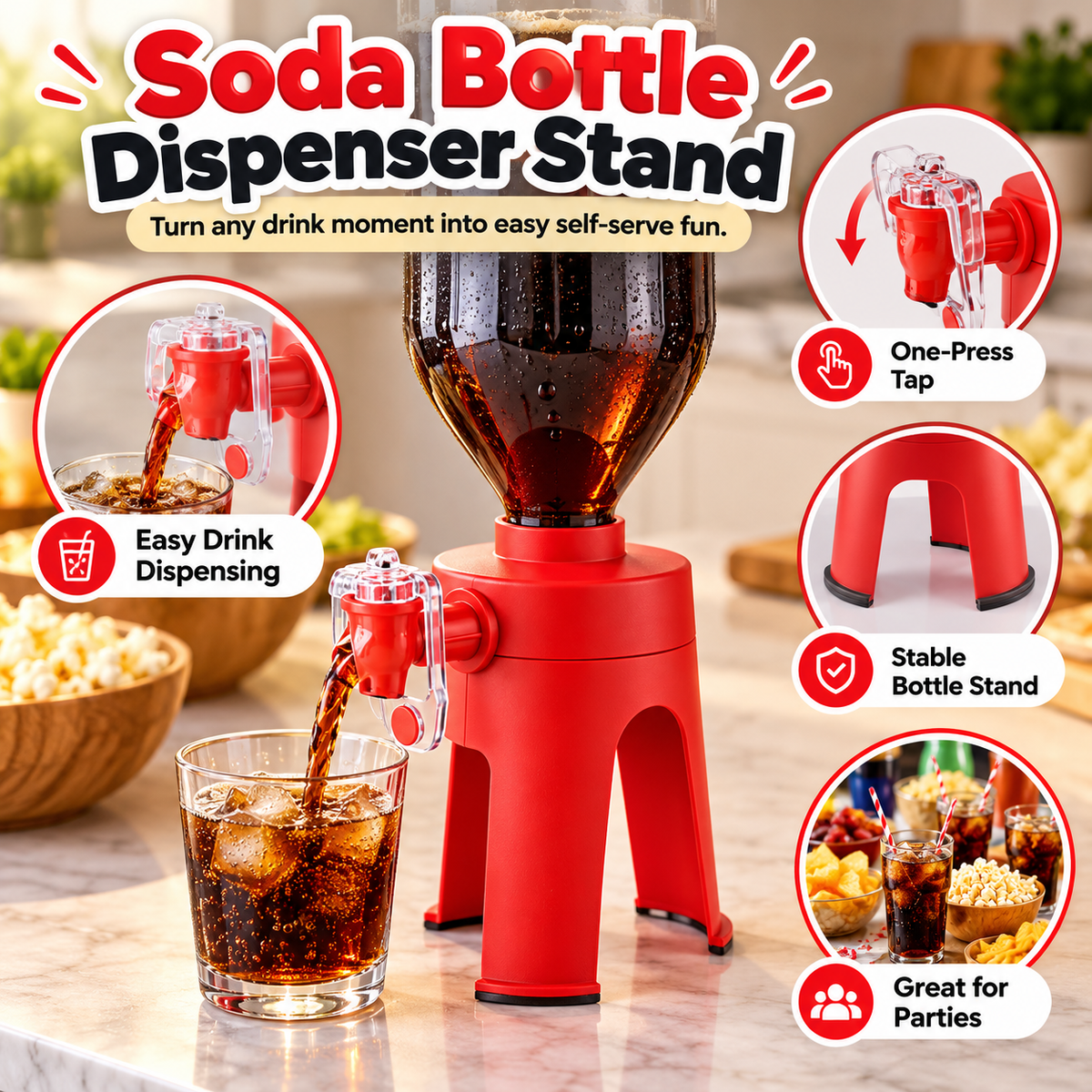 🥤🎉 FizzTap – Upside-Down Soda Bottle Dispenser with Easy-Press Tap