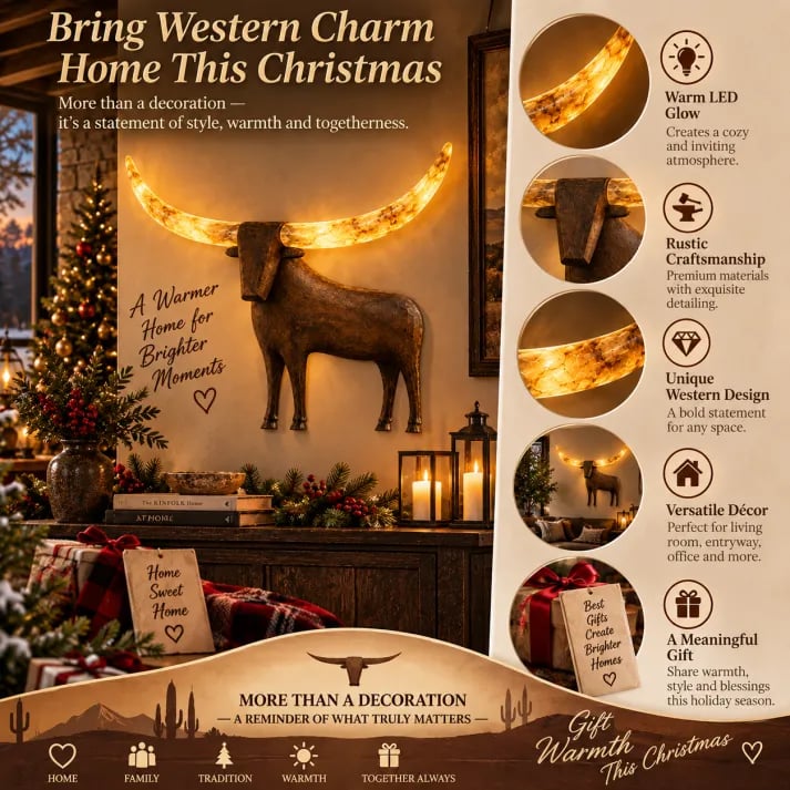 💥Hot Sale 50% Off ✨Illuminated Longhorn Wall Sculpture – Rustic Western LED Wall Decor🎁