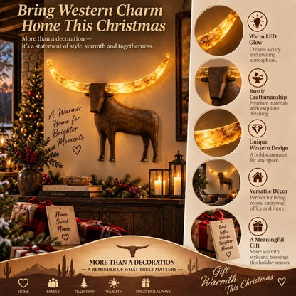 💥Hot Sale 50% Off ✨Illuminated Longhorn Wall Sculpture – Rustic Western LED Wall Decor🎁