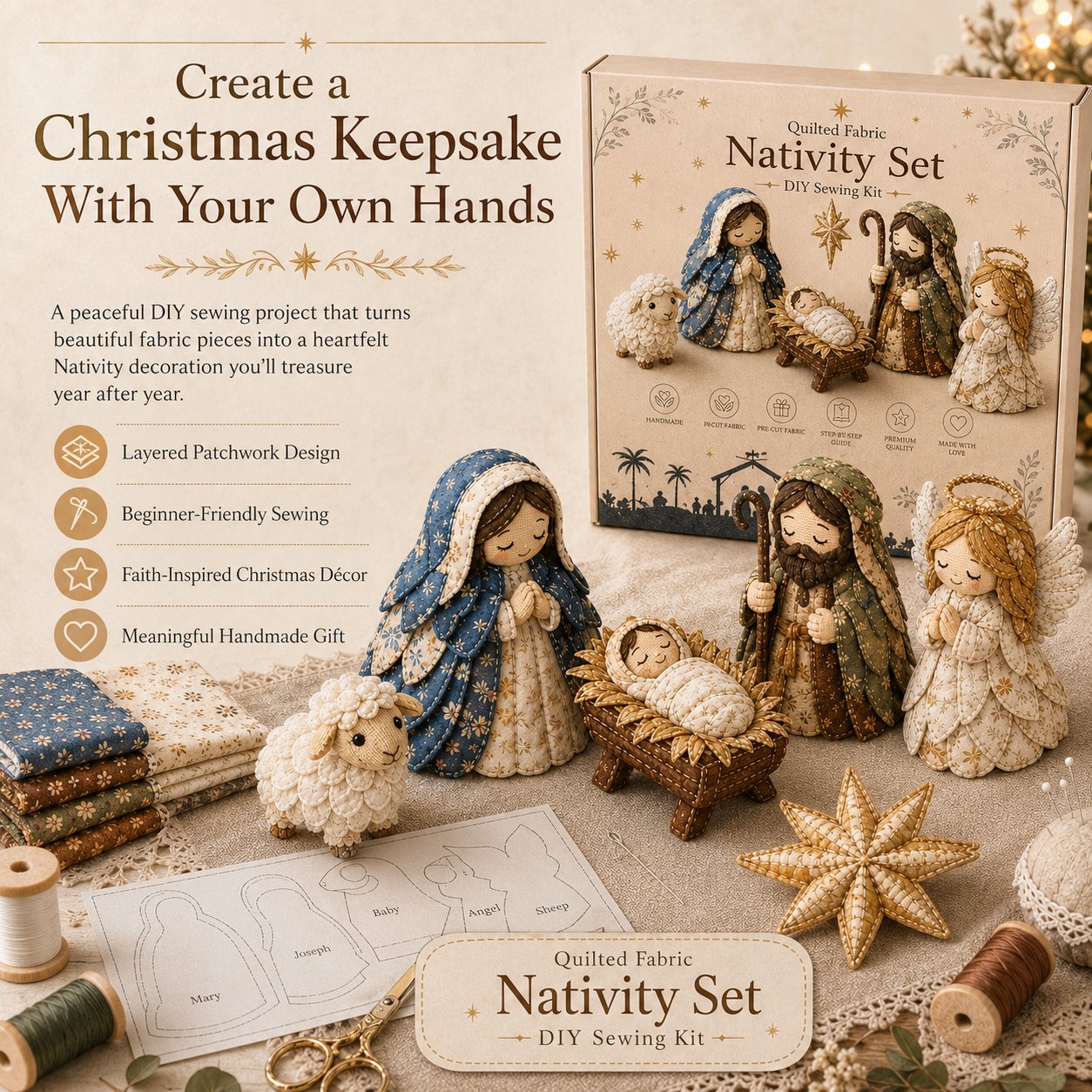 🔥LAST DAY 50% OFF -✨ DIY Patchwork Nativity Scene Sewing Kit (Beginner-Friendly)