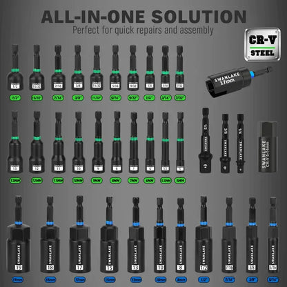 Magnetic Nut Driver Set for Impact Drill Metric & SAE, 74 or 41 Piece, Impact Socket Adapter, Power Bits with Magnetic Holder