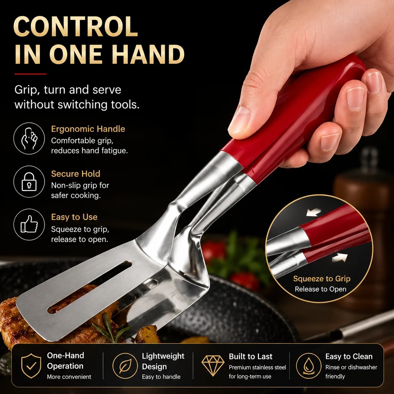 BUY 1 GET 1 FREE🍳 2-in-1 Stainless Steel Spatula Tongs – Grip, Flip & Serve