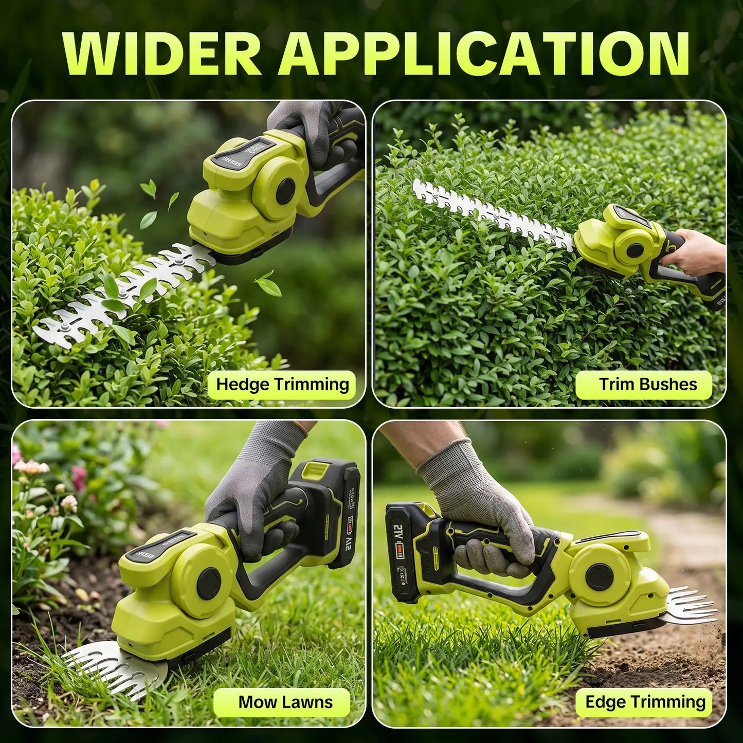 【FathersDayGift】Cordless 2-in-1 Grass Shear & Shrub Trimmer, Handheld Electric Hedge Trimmer