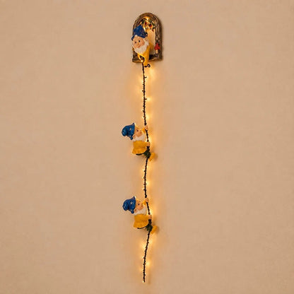 Handmade Climbing Gnome Christmas StringLights, Indoor OutdoorWall Hanging Holiday Decor