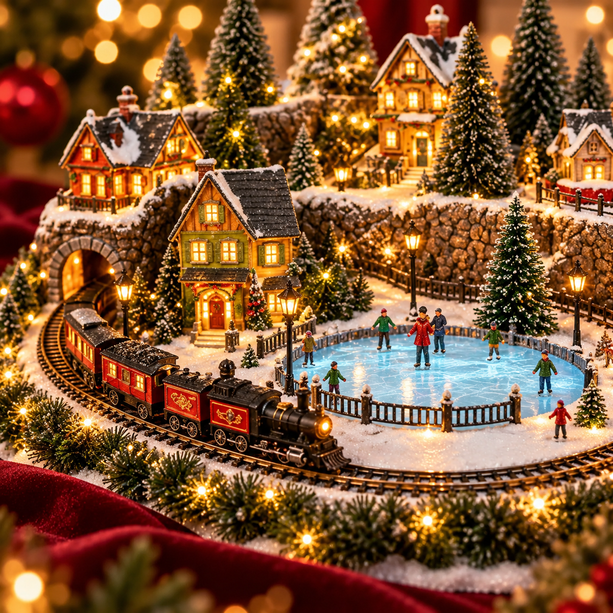 🎁 LAST DAY 50% OFF 🎅 Animated Holiday Train & Ice Rink Scene ✨