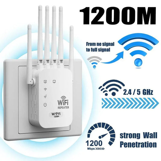 📶 Stop WiFi Dead Zones – Dual-Band 1200Mbps WiFi Extender with 6 Antennas