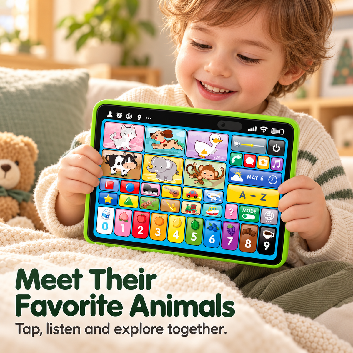🎁 Trilingual Kids Learning Tablet Toy – English, Spanish & French with Music & Interactive Play– A Colorful Christmas Gift 🎁