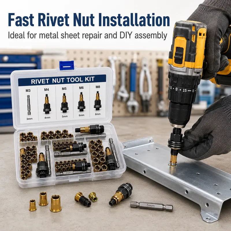 Head Rivet Nut Tool Kit M3-M8 Carbon Steel for Automotive & DIY