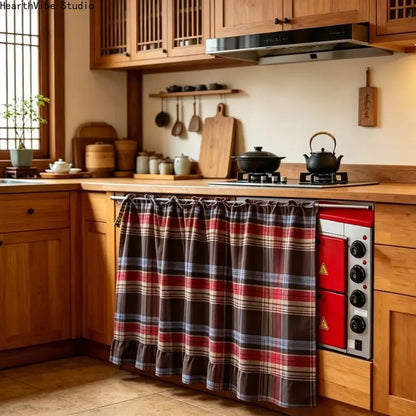2026 Farmhouse-Style Stove Curtain, Gingham Grid Ruffle-Edge Tier Curtains