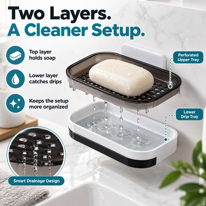 🧼 Wall-Mounted Self-Draining Soap Dish – Space-Saving Double-Layer Bathroom Organizer