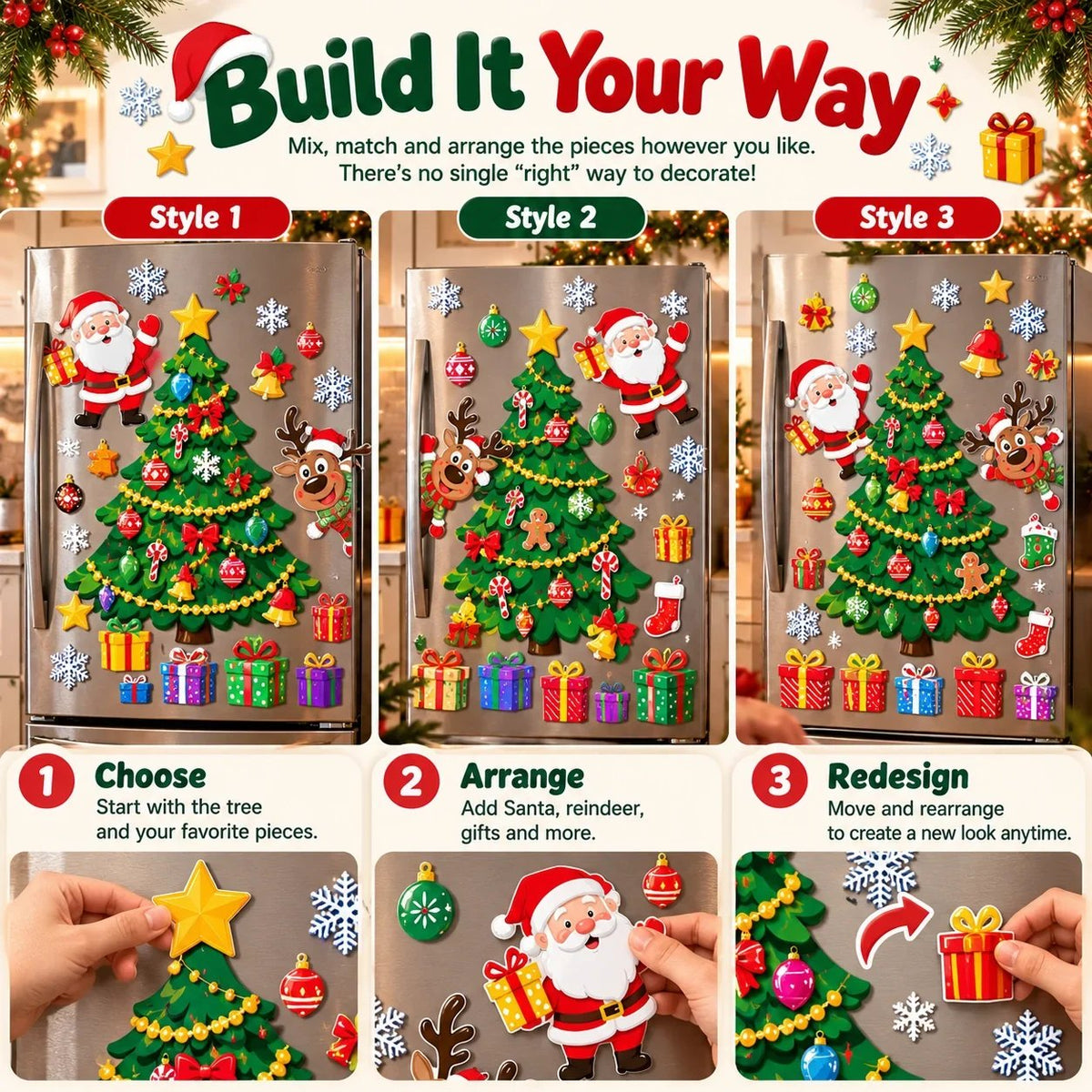 🔥HOT SALE🔥 49% OFF – 🎄DIY Magnetic Christmas Fridge Decor | Reusable Tree & Holiday Magnets for Family Fun 🧲