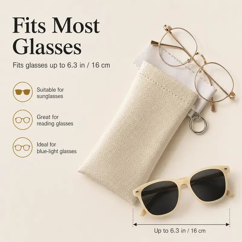 Soft PU Leather Sunglasses Pouch Elastic Opening Eyeglasses Bag