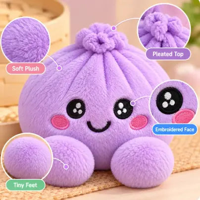 Cute Plush Stuffed Dumpling Squishies with Bamboo-Style Steamer Basket