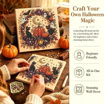 Halloween Ghost Pearl Art DIY Kit, Spooky Cute 3D Diamond Painting Crafts, DIY Fall Home Decor Wall Art, Beginner DIY Seasonal Party Gift