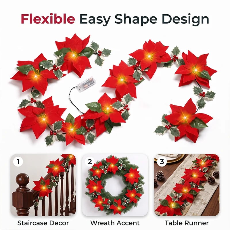 🎄 Christmas Poinsettia String Lights – Add a Warm Holiday Glow ✨