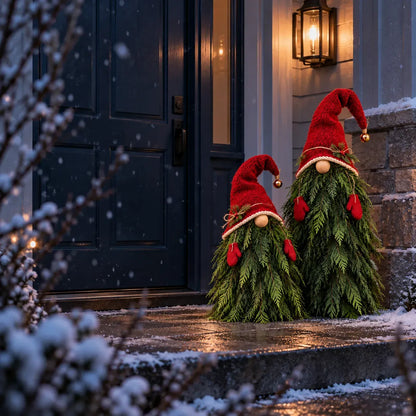 🎄 2-Piece Winter Gnome Porch Decor Set – Evergreen Beard Entryway Decorations