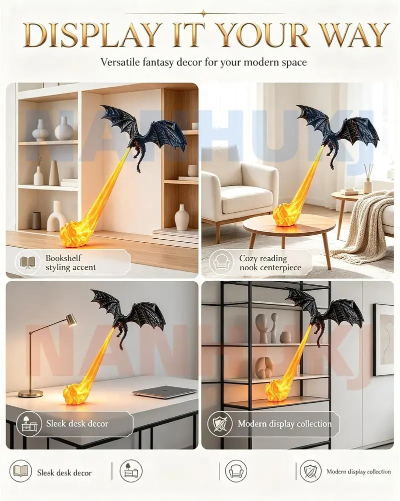 3D Printed Dragon Flame Book Nook with Light Mystical