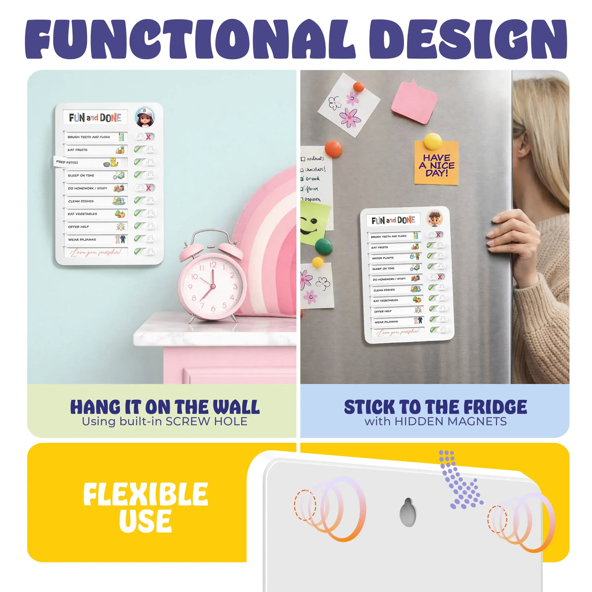 Magnetic Kids Daily Routine Chore Chart, Visual Task Board with Stickers & Icons, Autism & ADHD Kids Routine Tool