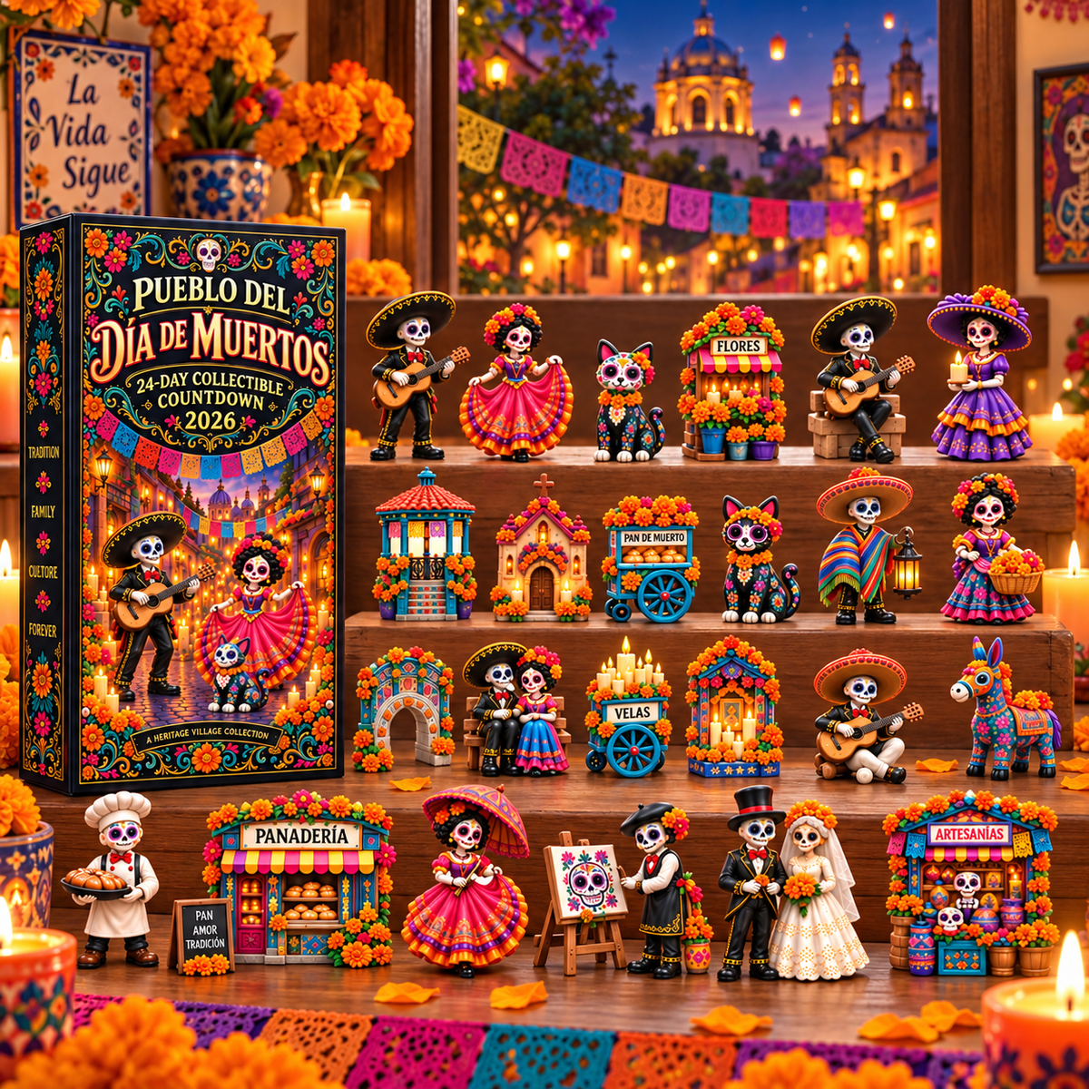 🌺 Día de los Muertos 24-Day Heritage Village Advent Calendar | Hand-Painted Mexican Keepsake 💀