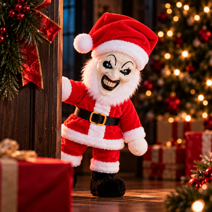 🎅 Creepy Clown Santa Plush Doll – Scary Christmas Decoration & Funny Horror Holiday Gift