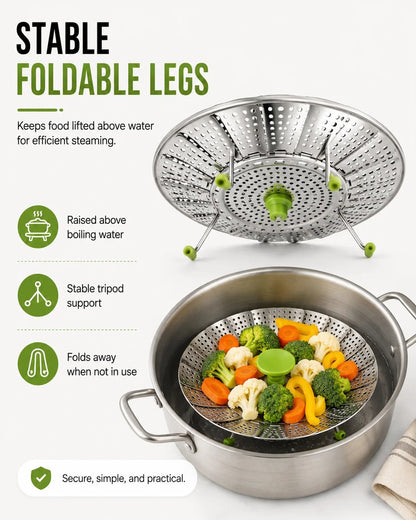 Expandable Stainless Steel Steamer Basket | Foldable Pot Insert