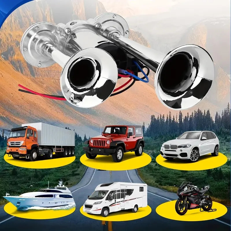2026 Upgraded 12V 130DB High-Power Dual Air Car Horn Kit Set with Compressor