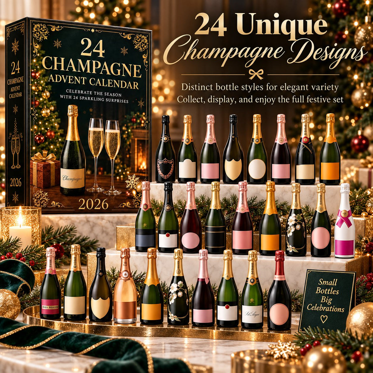 24-Day Champagne Bottle Ornament Calendar | Premium Holiday