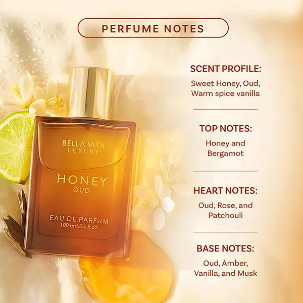 Bellavita Honey Oud Eau De Parfum 100ml (3.4oz) | Unisex Luxury Perfume for Women & Men | Sweet Honey & Smoky Oud | Long-Lasting Arabic Fragrance