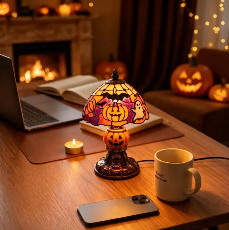 Retro Pumpkin Bat Pattern Single Desk Lamp