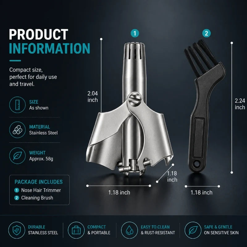 💥Buy 1 get 1 free 🔥Manual Nose Hair Trimmer – Stainless Steel 360° Trimmer, Waterproof & No Battery Required