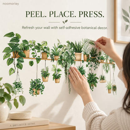 🌿 Botanical Shelf Wall Stickers – 2-Piece Self-Adhesive Plant Decor