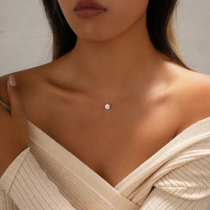 Women's Floating Cubic Zirconia Pendant Necklace on Invisible Transparent Cord