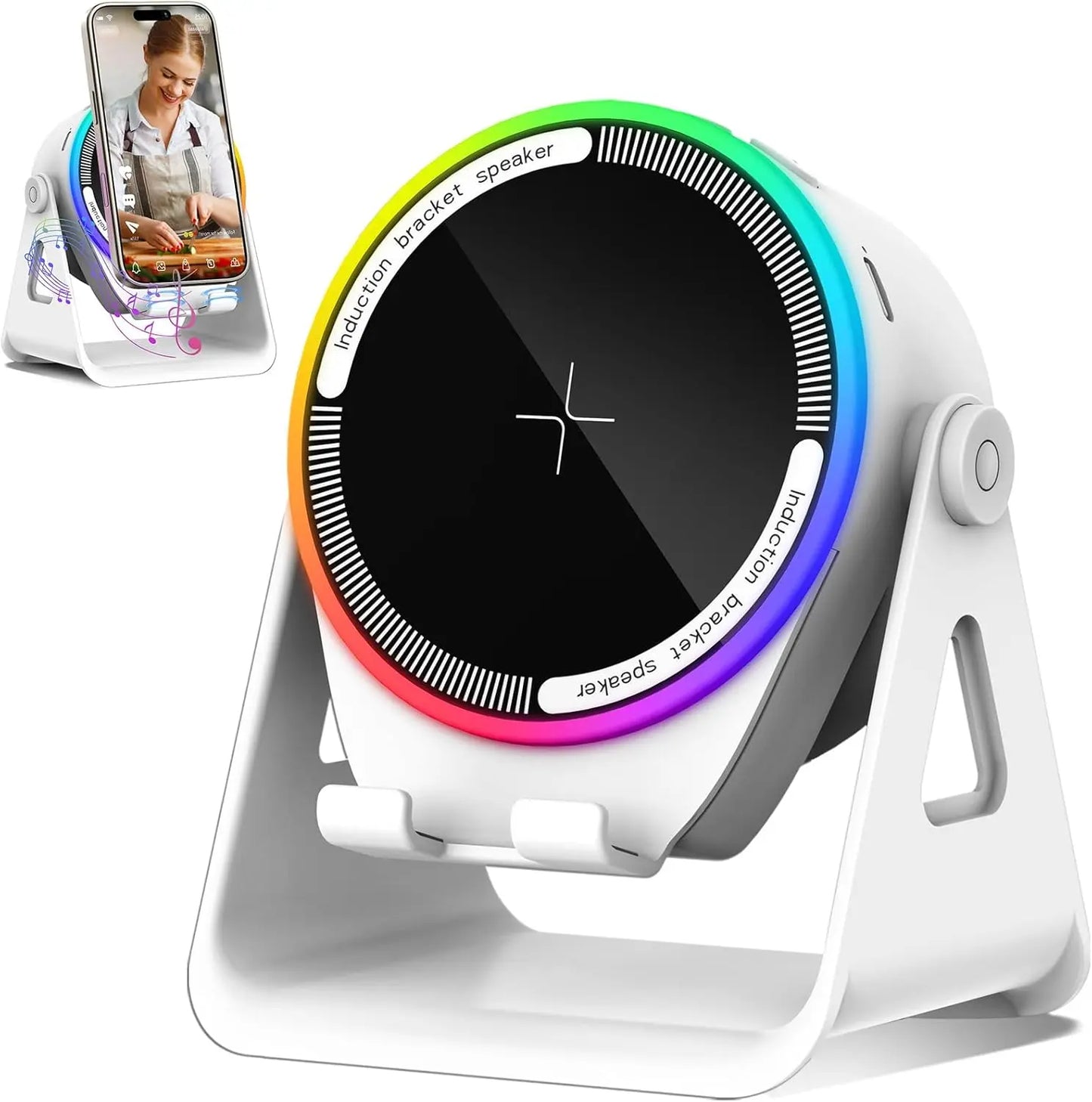 🔥 50% OFF 4-in-1 Wireless Induction Bluetooth Speaker ✨ Phone Stand + RGB Light