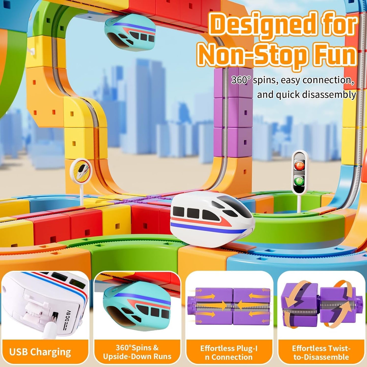 ⏰Electric Train Set 3D Magic Flexible Race Track for Kids 3-8 Years Old, Anti-Gravity STEM Toy