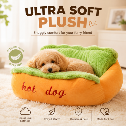 🌭 Hot Dog Dog Bed – Cute Plush Pet Sofa for Small Dogs & Cats