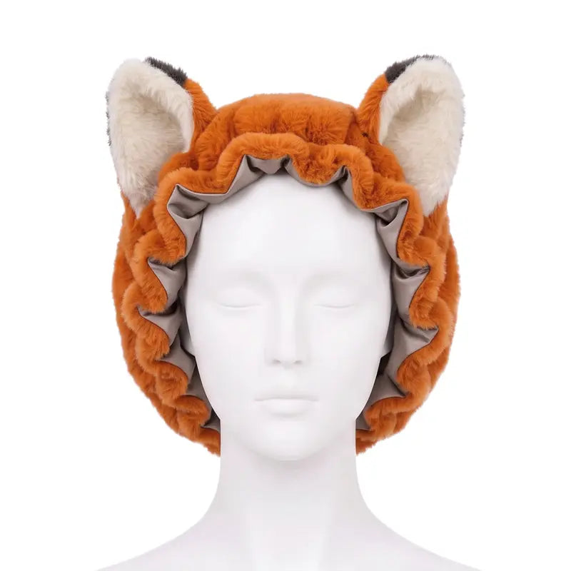 Brand Original Fox Ear Design Plush Satin Hair Bonnet for Sleeping