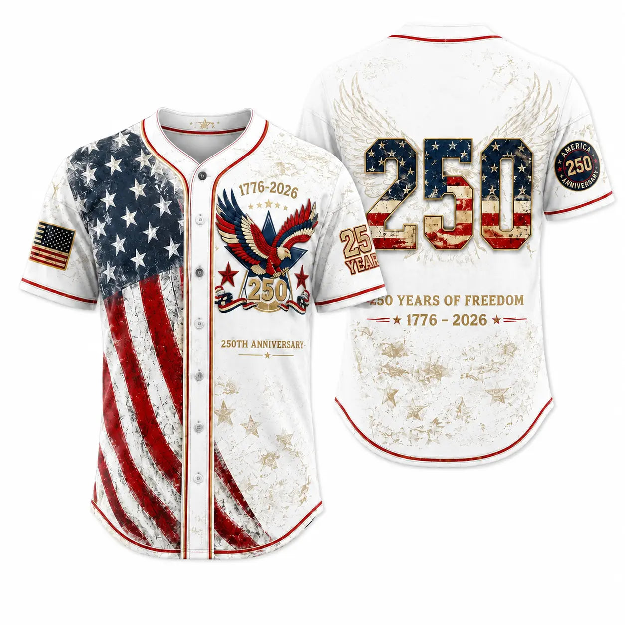 America 250th Anniversary Baseball Jersey – 1776-2026 USA Patriotic Button-Up Shirt | Vintage Stars & Stripes Freedom Jersey for 4th of July, Game Day & Everyday Wear