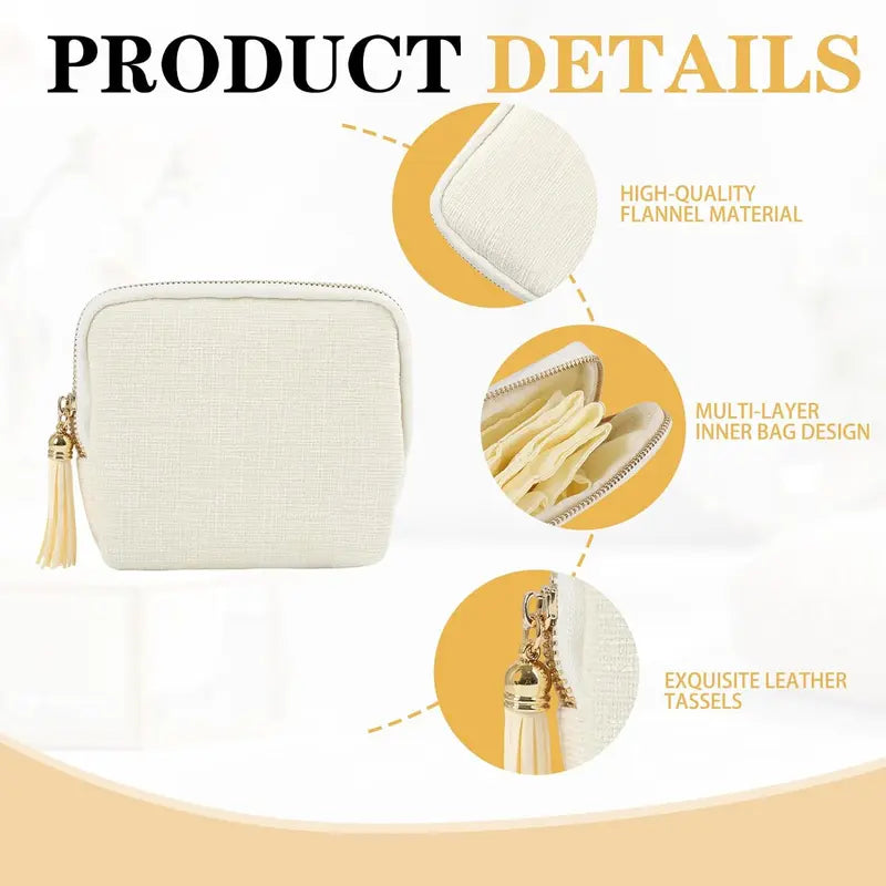 Travel Jewelry Bag Portable Organizer with 5 Compartments Velvet Satin Lining Tassel Zipper