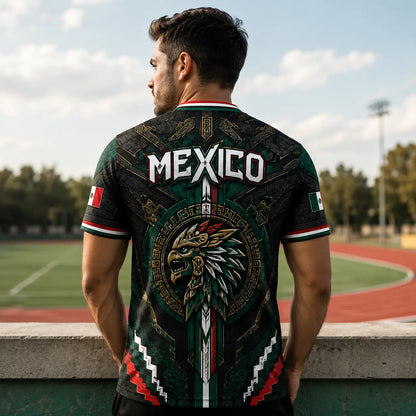 2026 Mexico Eagle Warrior Soccer Jersey⚽ – Aztec Calendar Graphic V-Neck Fan Shirt for Men