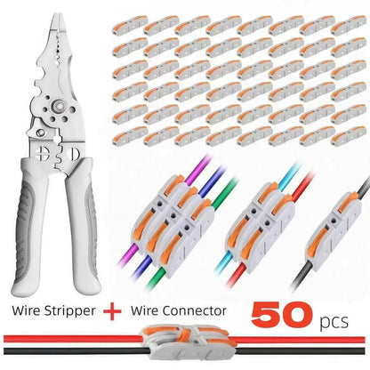 Universal Quick Lever Electrical Wire Connectors (24-12 AWG) Assortment (50/100Pcs) + Wire Stripper