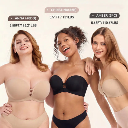 Womens Strapless Front Closure Bra Push Up Lift Bra Padded Add Cup Non Slip  Anti-Slip Grip & Removable Straps Fit Outfits Wireless Supportive  Seamless Comfortable