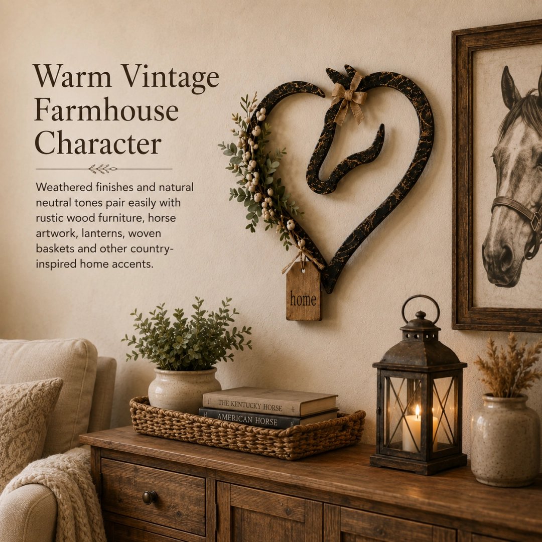 ✨Rustic Horse Heart Wall Decor with Greenery – Farmhouse Equestrian Home Accent