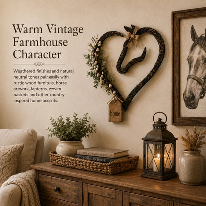 ✨Rustic Horse Heart Wall Decor with Greenery – Farmhouse Equestrian Home Accent