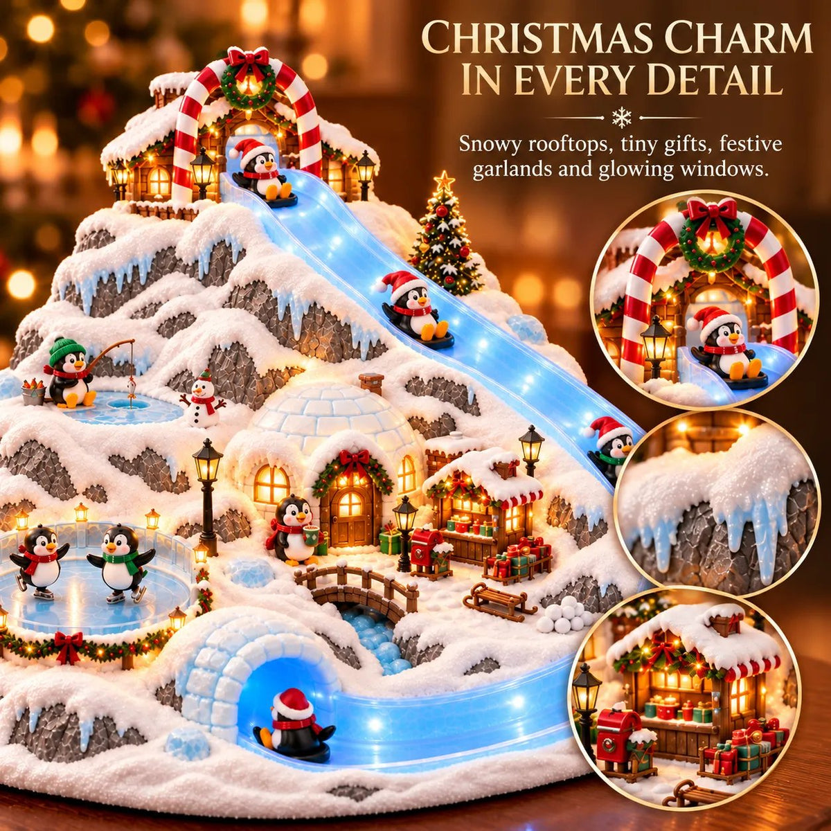 🐧 A Snowy Slide Into Christmas | Lighted Penguin Holiday Village