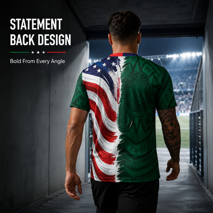 Full Half USA Half Mexico Flag Split Print Soccer Jersey