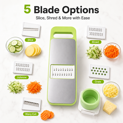 🥕 5-in-1 Multifunction Vegetable Slicer & Grater – Interchangeable Kitchen Food Prep Cutter