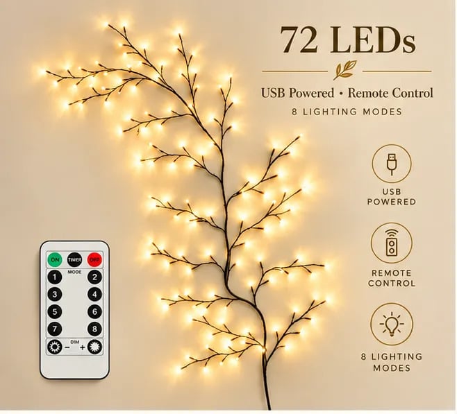 ✨ Flexible LED Branch Lights | Remote-Controlled Holiday Wall Decor