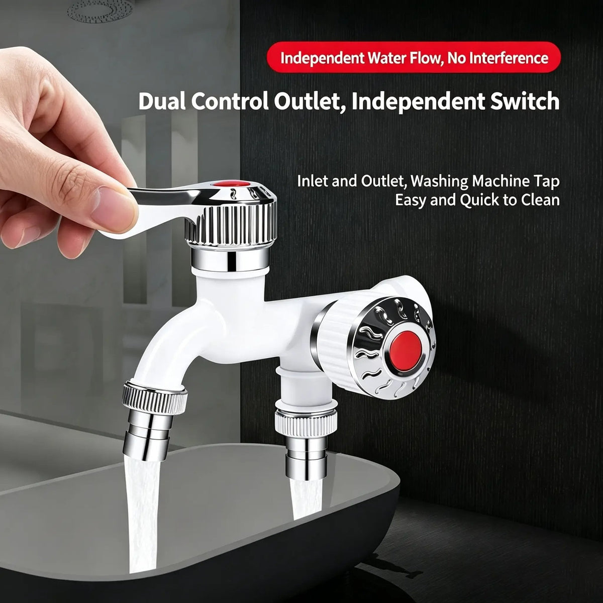 Dual Outlet Washing Machine Plastic Faucet, 1 In 2 Out Water Plastic Tap