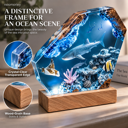 🌊 Ocean Scene Night Light – Whale Shark Display with Wood-Grain Base